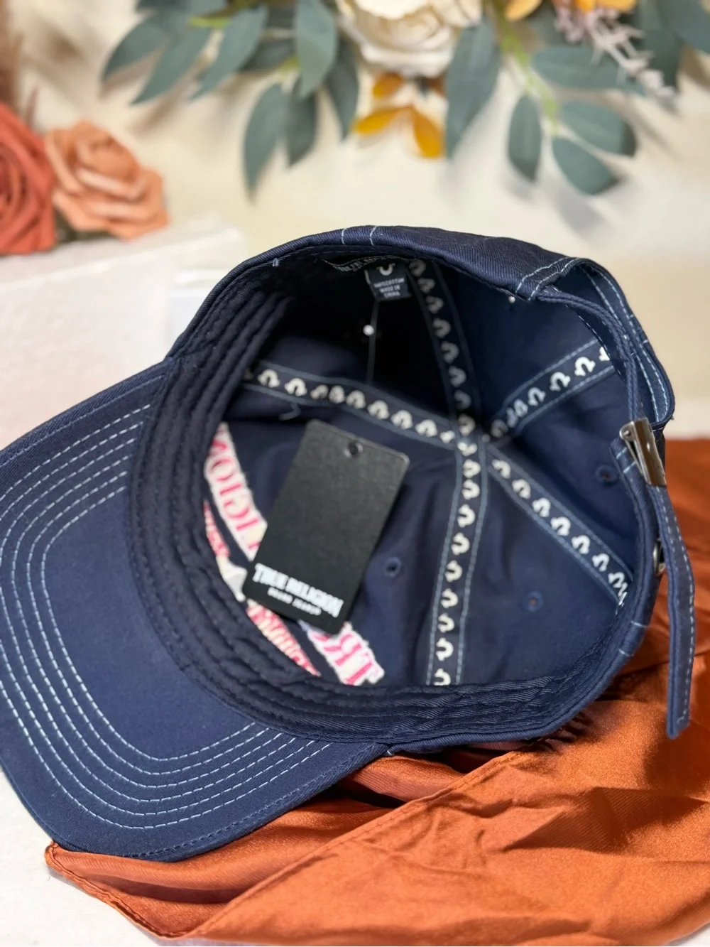 True Religion Navy Cap with Pink & White Embroidery